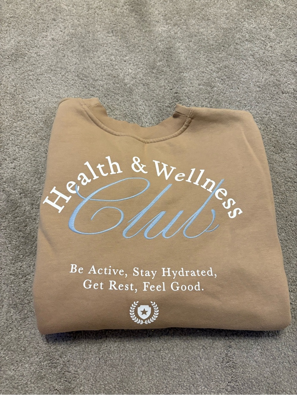 all in motion Tan Crewneck Sweatshirt with White & Light Blue Script